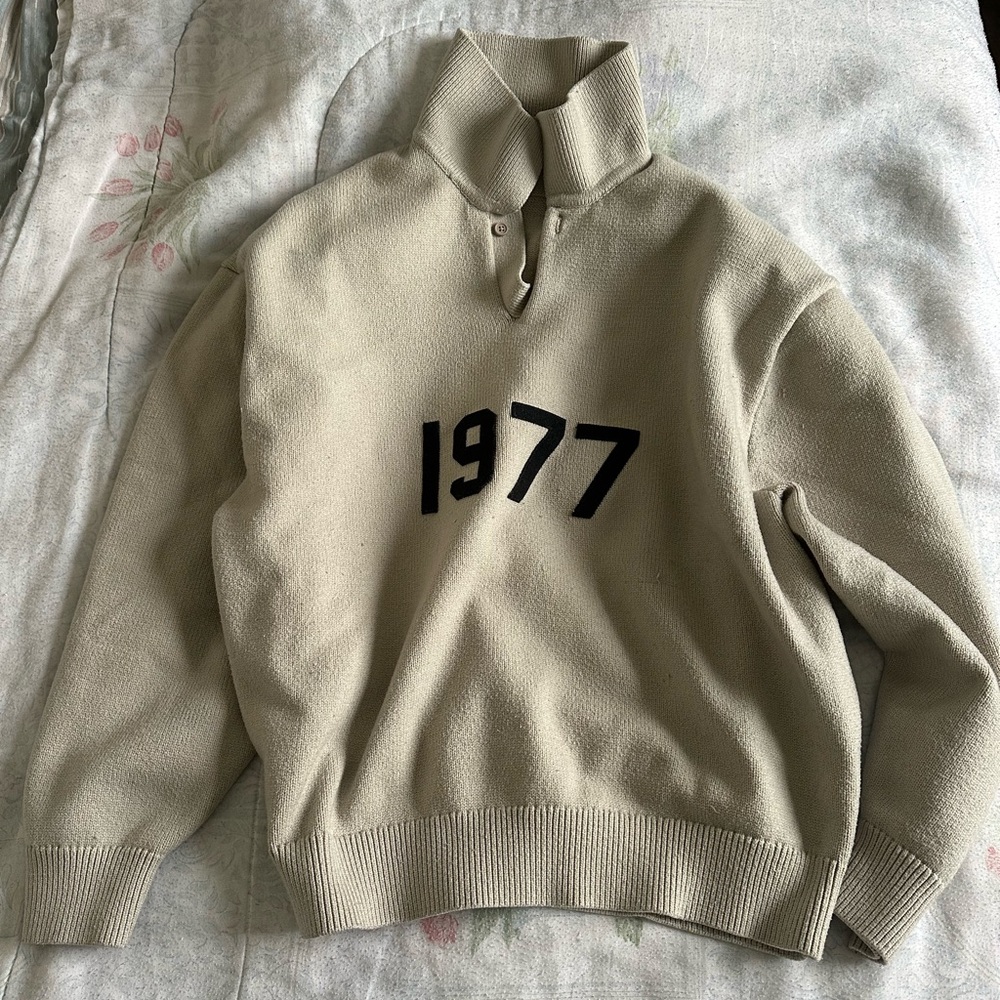 Men's Beige Sweater with Black 1977 Design